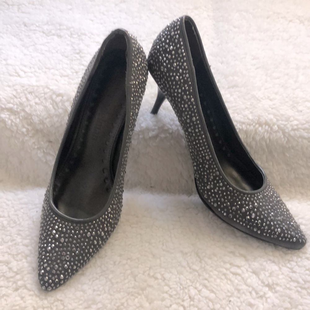 Bejeweled Grey Short Heels